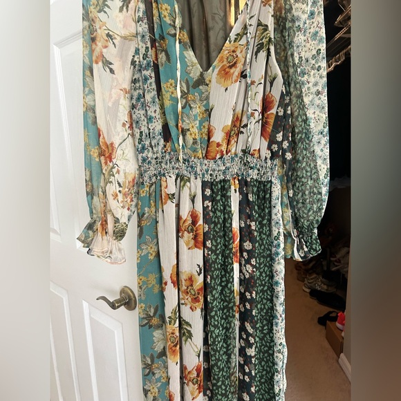 Zara Long Sleeve Floral Maxi Dress - Green, Blue, Cream - Picture 2 of 6